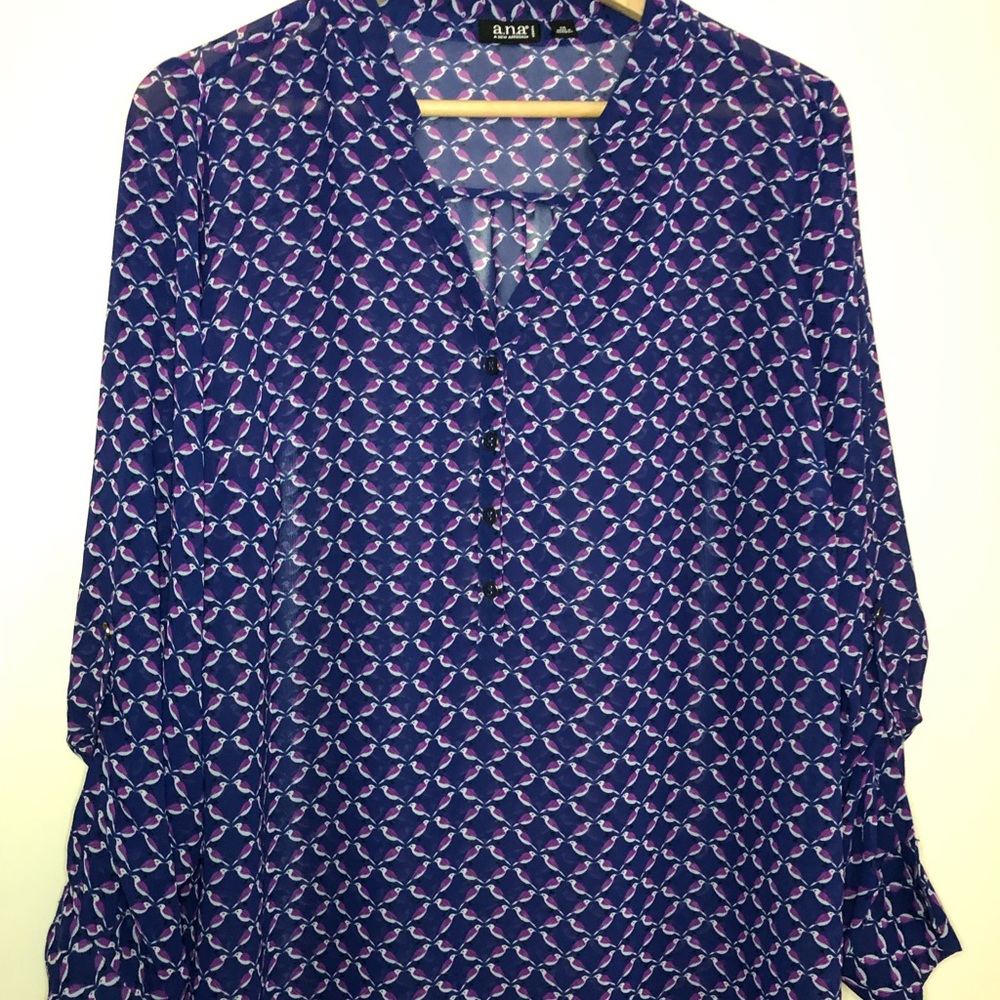 a.n.a. Women's Long Sleeve with
Purple/White Birds